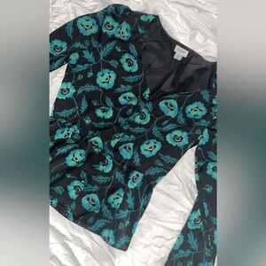 J. Crew Black Dress with Teal Floral Design